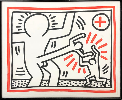 ONE PLATE (FROM THREE LITHOGRAPHS SUITE) van Keith Haring, Afdruk te koop op Singulart
