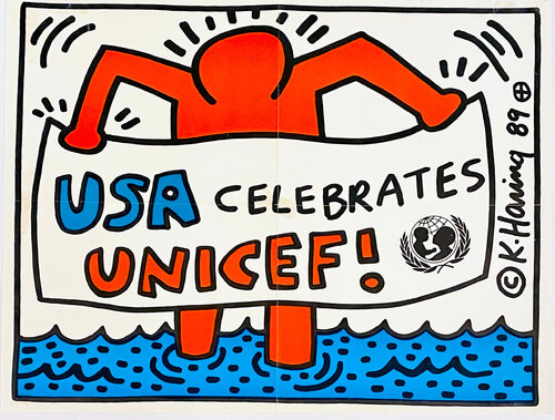 Keith Haring USA Celebrates UNICEF 1989 (Keith Haring UNICEF 1989 poster) di Keith Haring, Stampa in vendita su Singulart