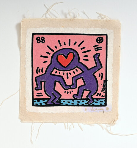 Keith Haring Original Test Print on Canvas for the lnvitation to the Wedding of Dr Winkie von Keith Haring, Druck kaufen auf Singulart
