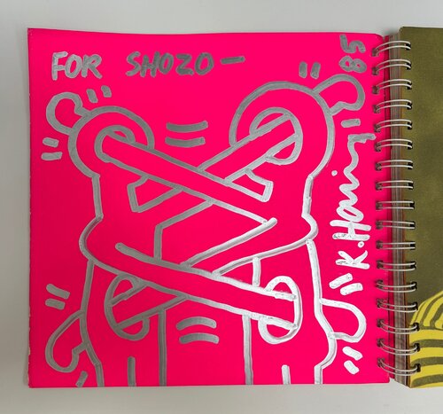 UNTITLED ('ART ATTACK ON AIDS' - Unique drawing on Tony Shafrazi catalogue) par Keith Haring, Peinture en vente sur Singulart