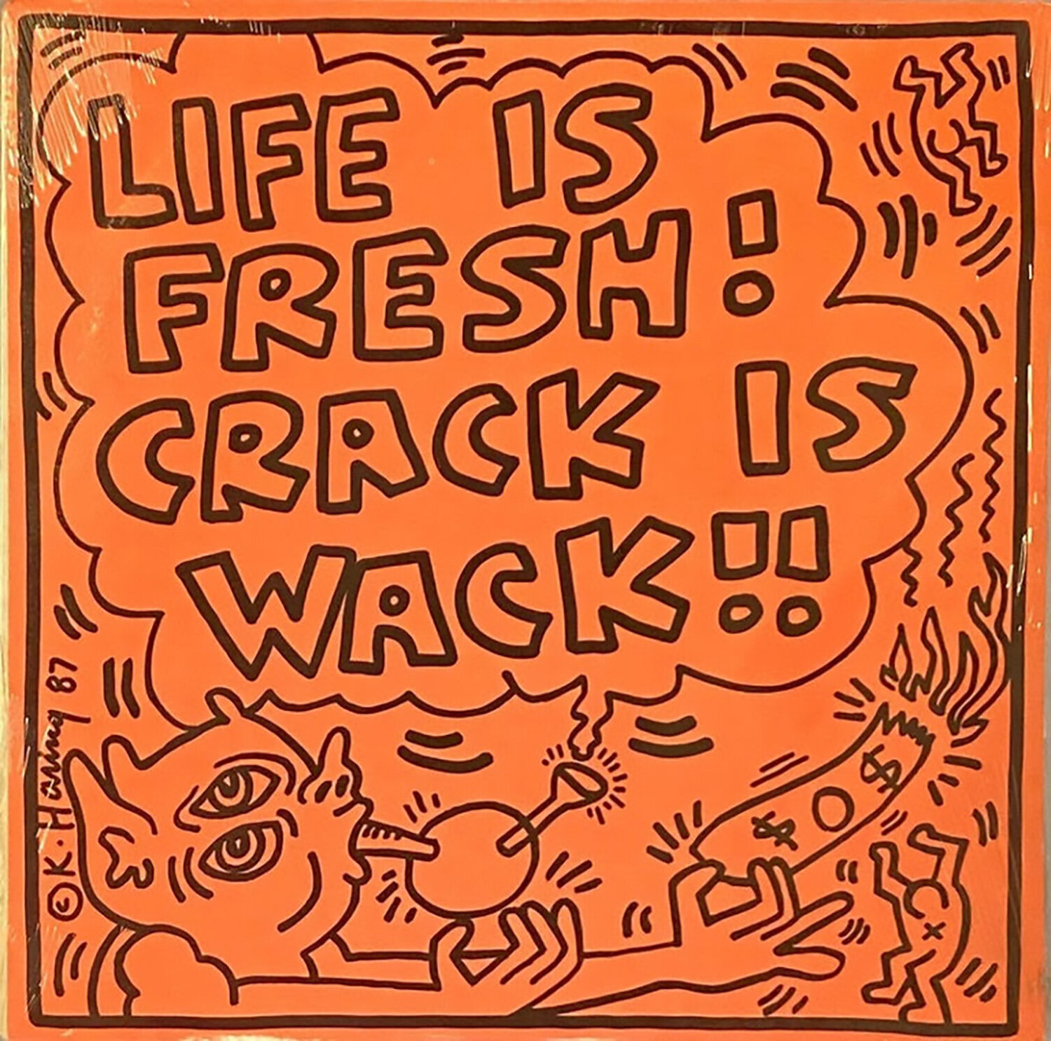 Rare original Keith Haring Record Art (Keith Haring Crack Is Wack) Keith Haring Andere Medien zu verkaufen