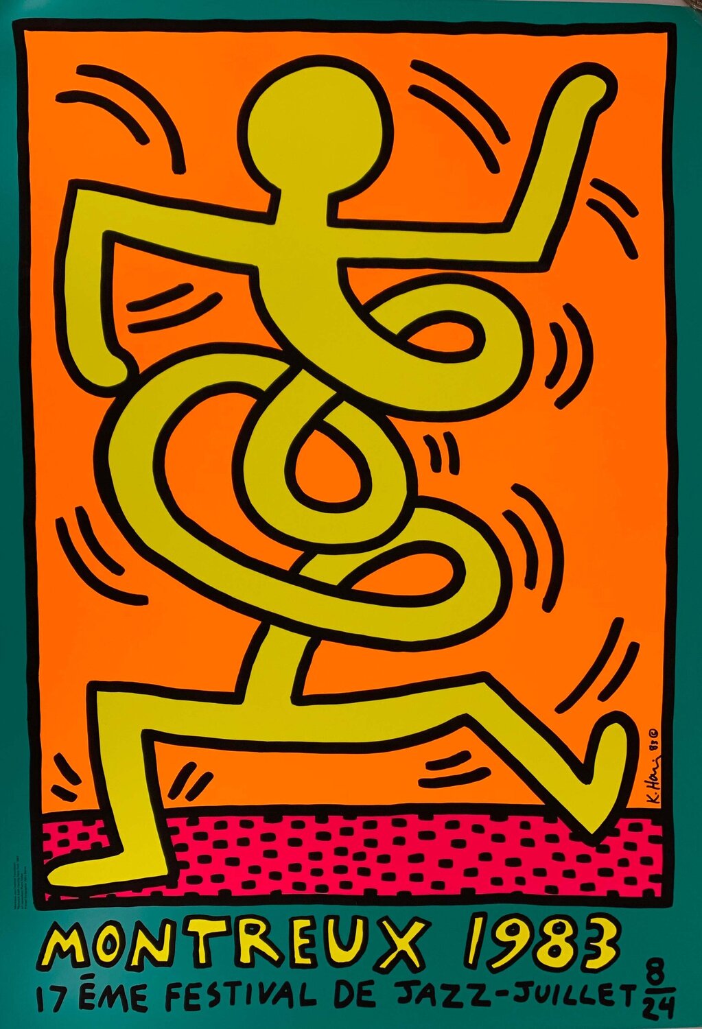 Swing Green, Montreux Jazz Festival, Sérigraphie originale signée Keith Haring Druck zu verkaufen