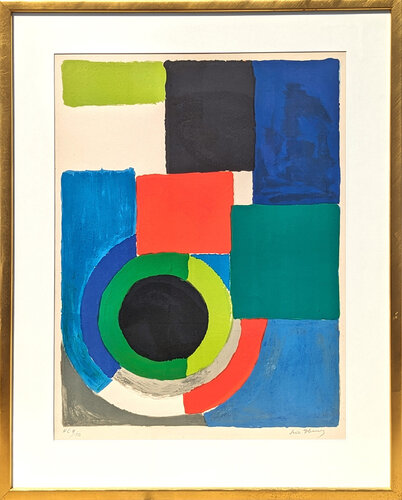 "Grand Carré Rouge" Modern Geometric Abstract Orphism Lithograph Edition 9/25 van Sonia Delaunay, Afdruk te koop op Singulart