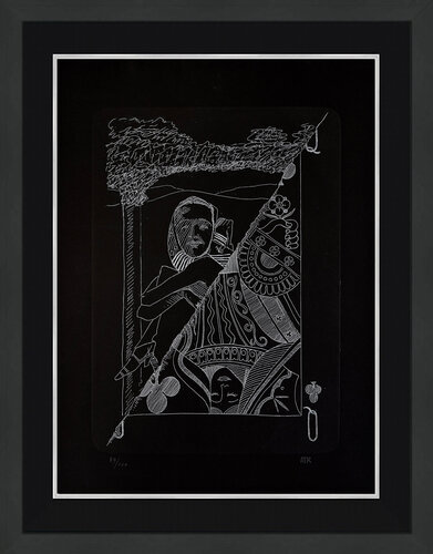 La Dame de Trefle (Queen of Clubs), Hand Signed Etching and Pochoir, Framed par Man Ray, Édition en vente sur Singulart