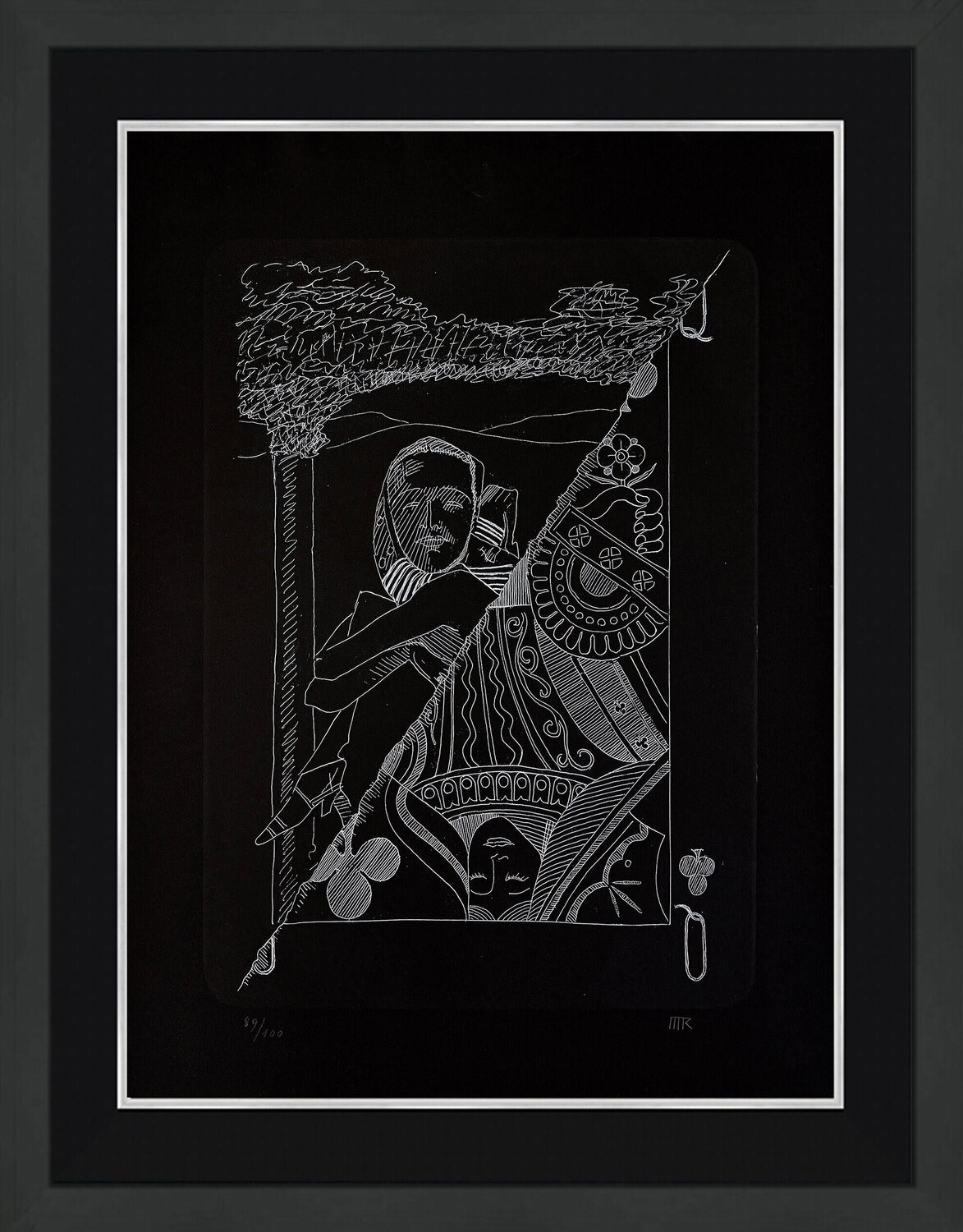 La Dame de Trefle (Queen of Clubs), Hand Signed Etching and Pochoir, Framed Man Ray Édition à vendre
