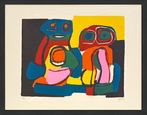 Deux Personages (framed hand signed lithograph) van Karel Appel, Afdruk te koop op Singulart