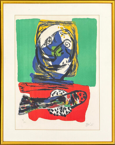Untitled (Head and Fish), Rare Hand Signed Lithograph, Edition of 200 de Karel Appel, Impresión a la venta en Singulart