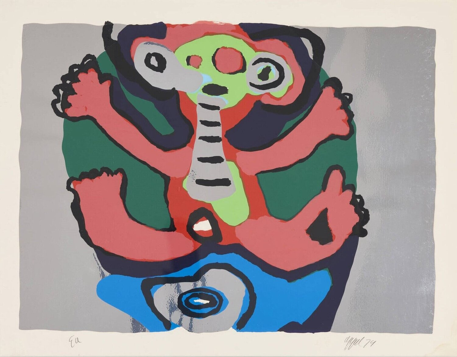Boy Jumping on a Blue Hat Karel Appel Stampa in vendita