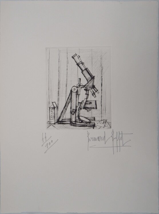 Microscope, Gravure originale signée Bernard Buffet