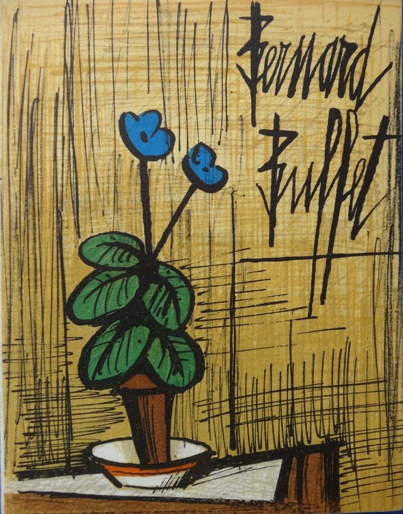 Petite primevère bleue, Lithographie originale signée Bernard Buffet