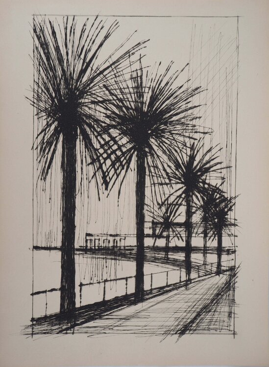 Palmiers le long de la plage, Gravure originale Bernard Buffet