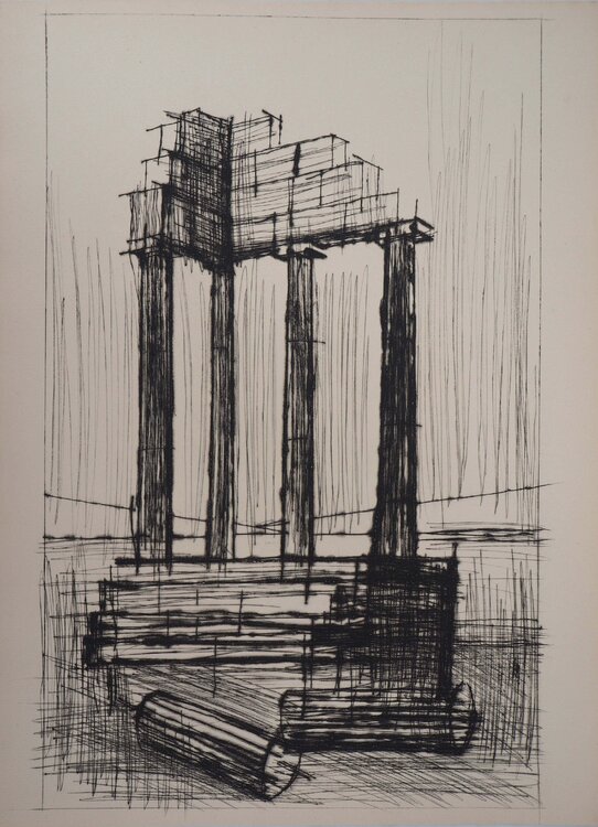 Temple en Ruine (Pompéi), Gravure originale Bernard Buffet