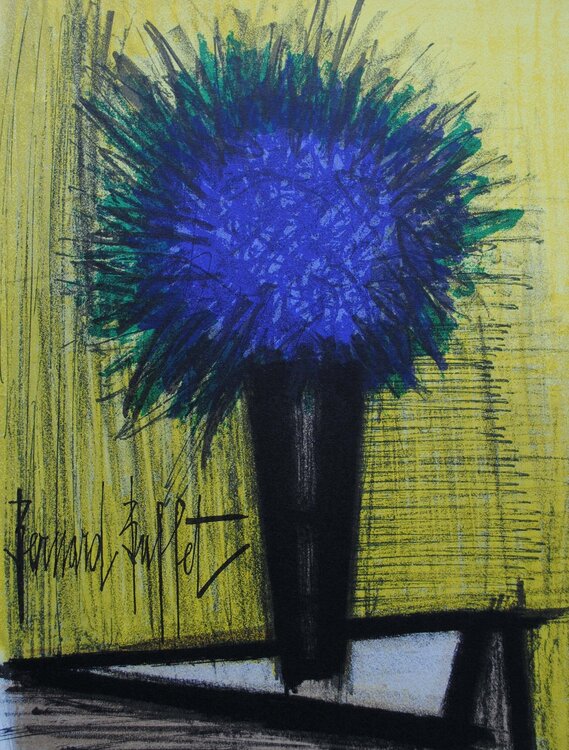 Le bouquet violet, Lithographie originale signée, 1967, MOURLOT Bernard Buffet
