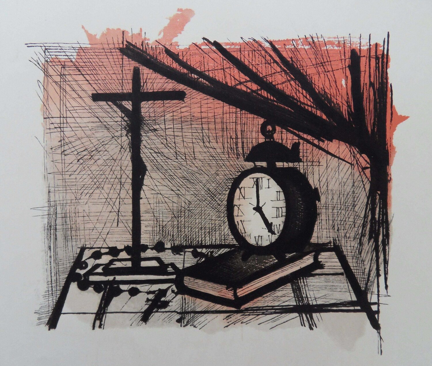 Table de chevet au réveil et au crucifix, Gravure Bernard Buffet Stampa in vendita