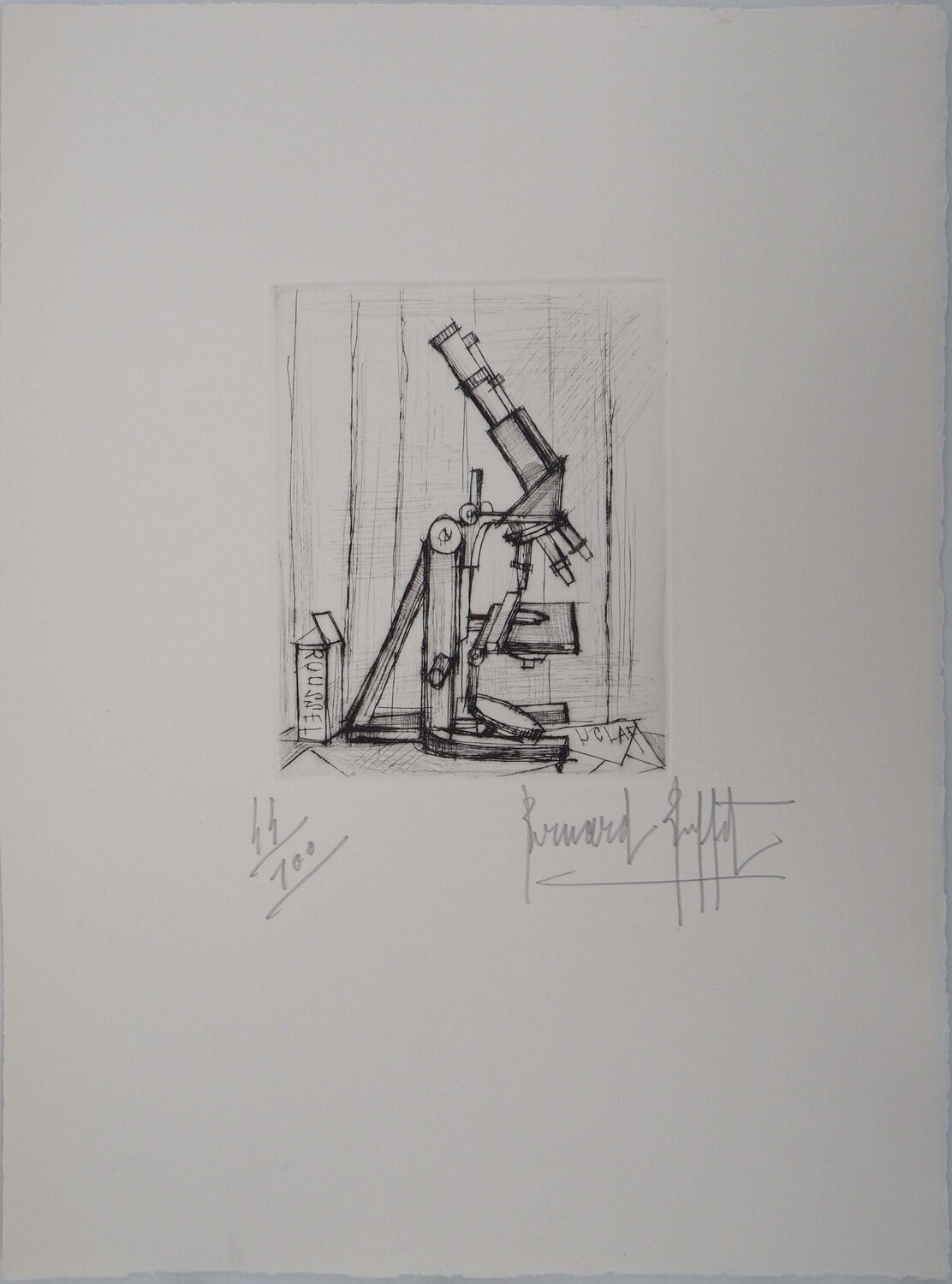 Microscope, Gravure originale signée Bernard Buffet Afdruk te koop