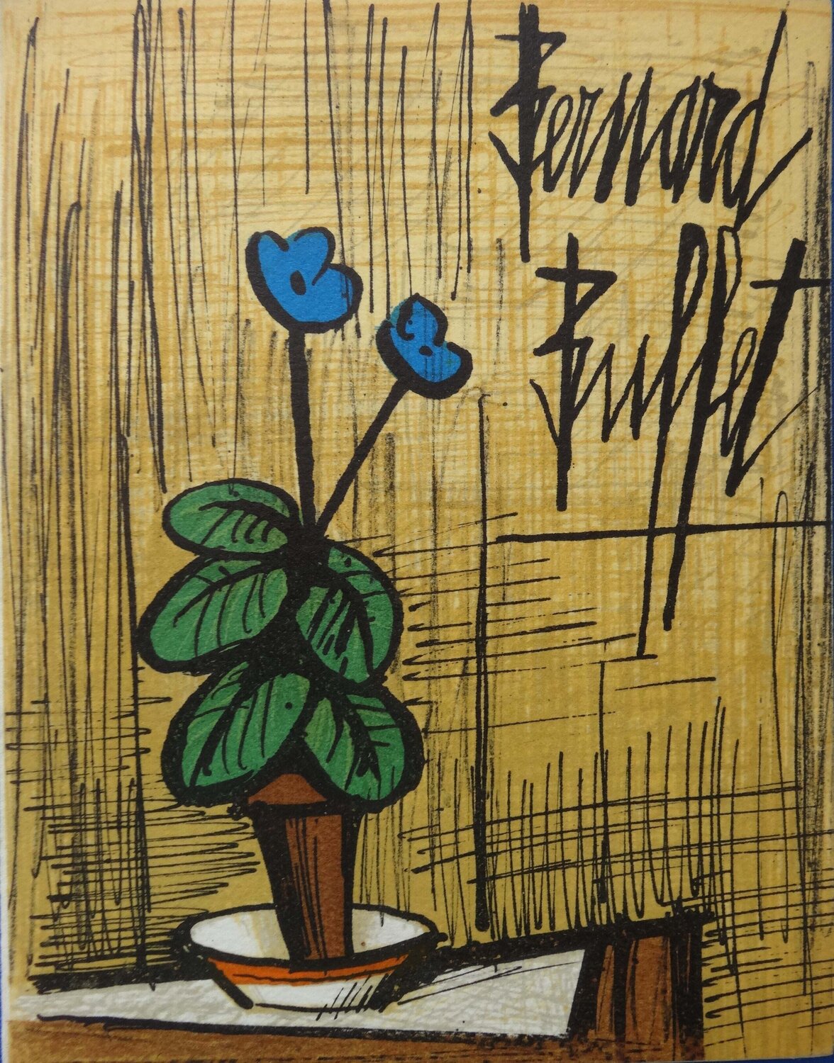 Petite primevère bleue, Lithographie originale signée Bernard Buffet Afdruk te koop
