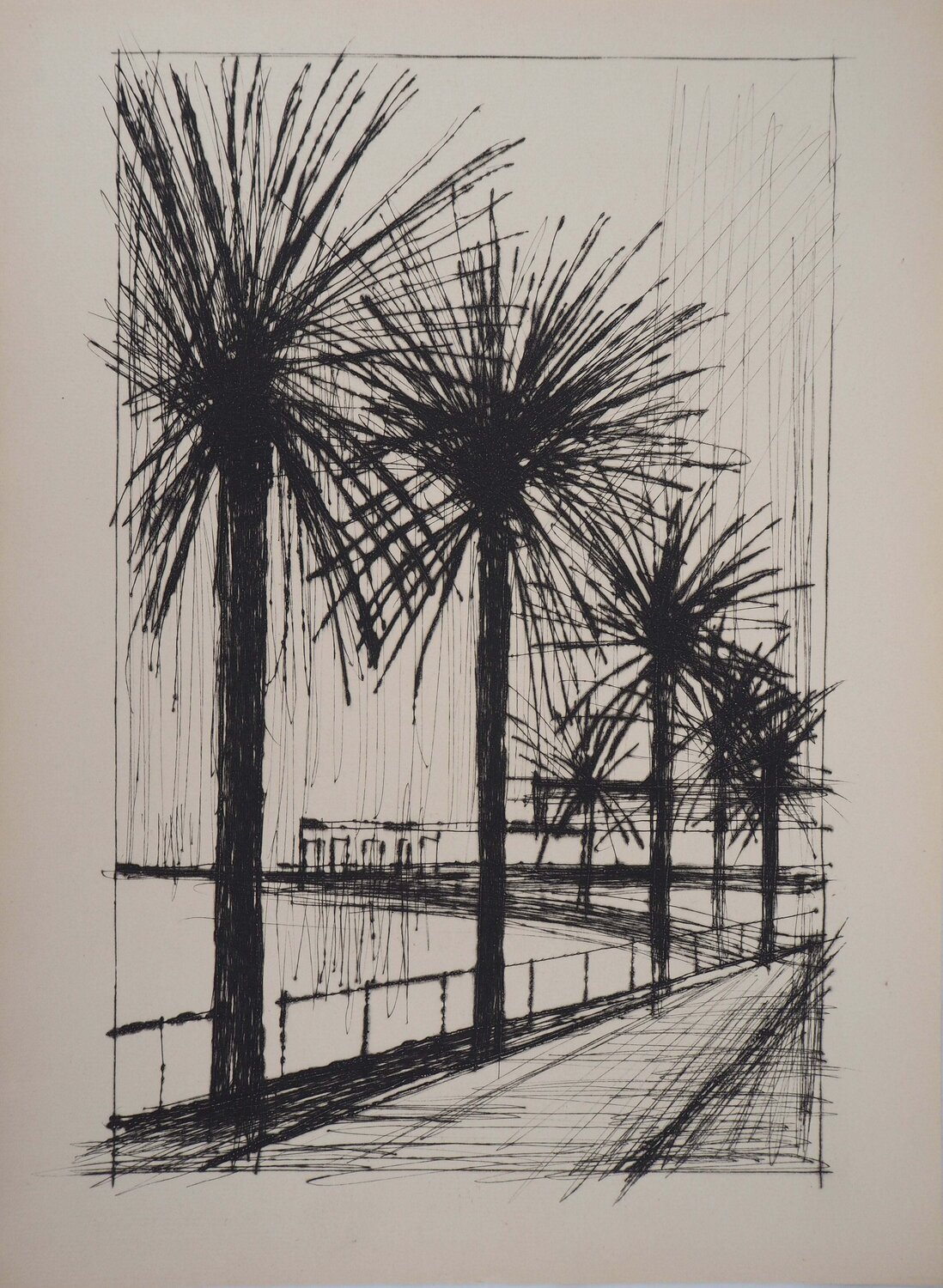 Palmiers le long de la plage, Gravure originale Bernard Buffet Édition à vendre