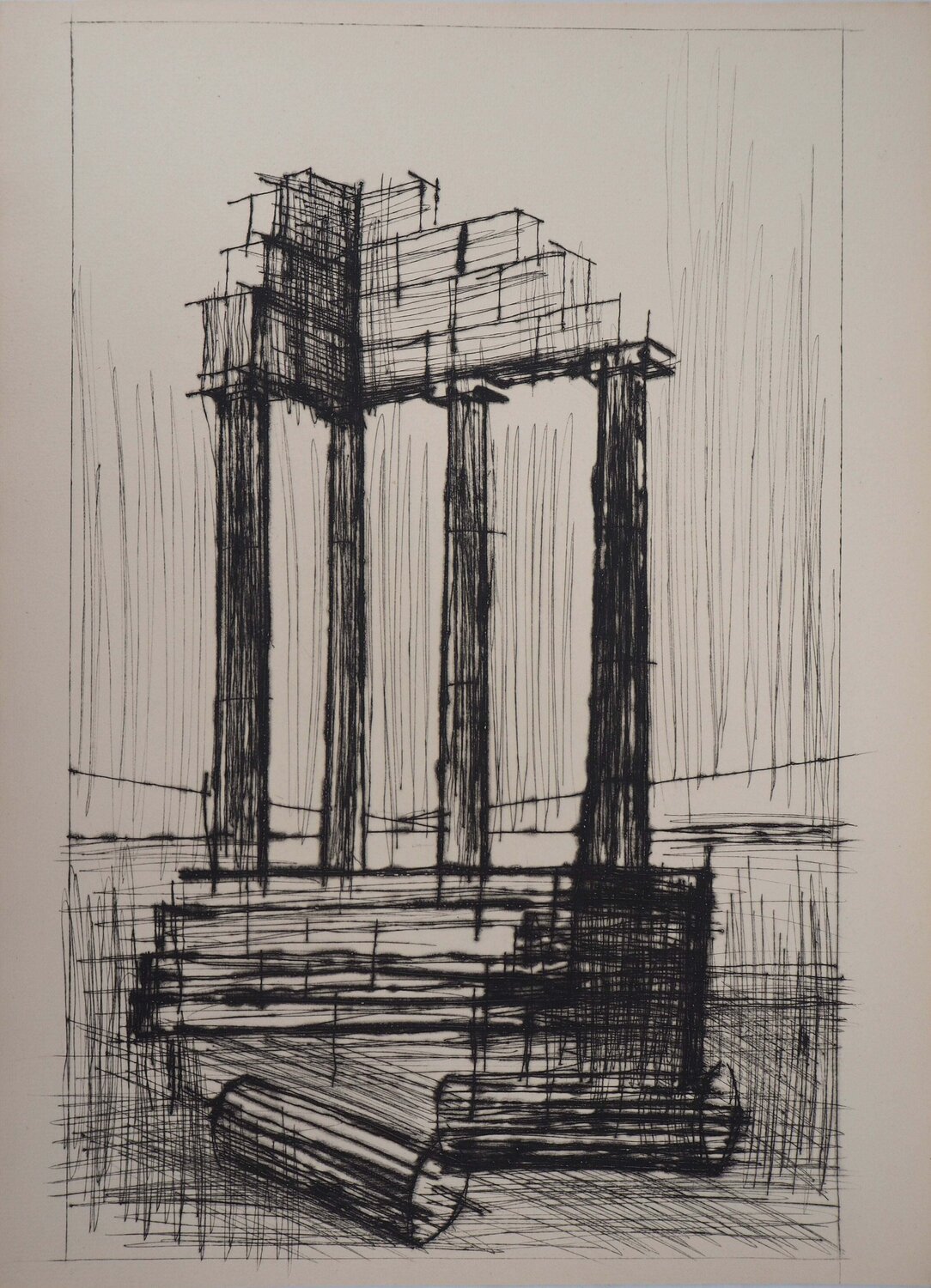 Temple en Ruine (Pompéi), Gravure originale Bernard Buffet Afdruk te koop