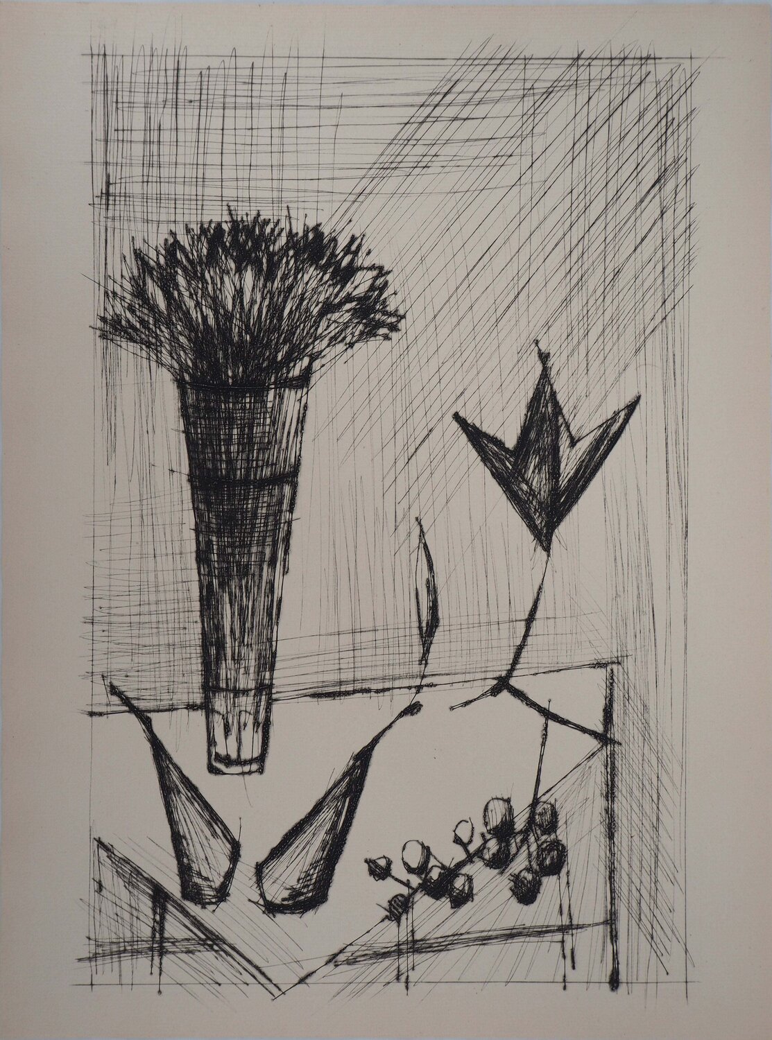 Nature morte aux bouquet et aux fruits, Gravure originale Bernard Buffet Print for sale