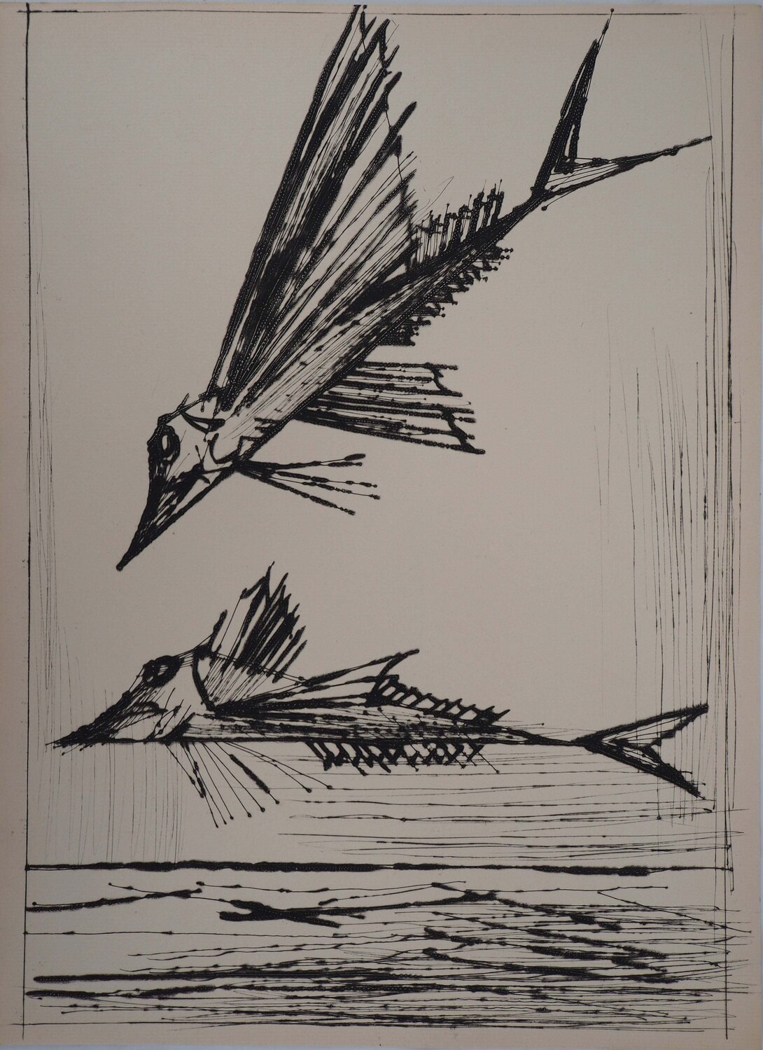 Poissons volants, Gravure originale Bernard Buffet Print for sale