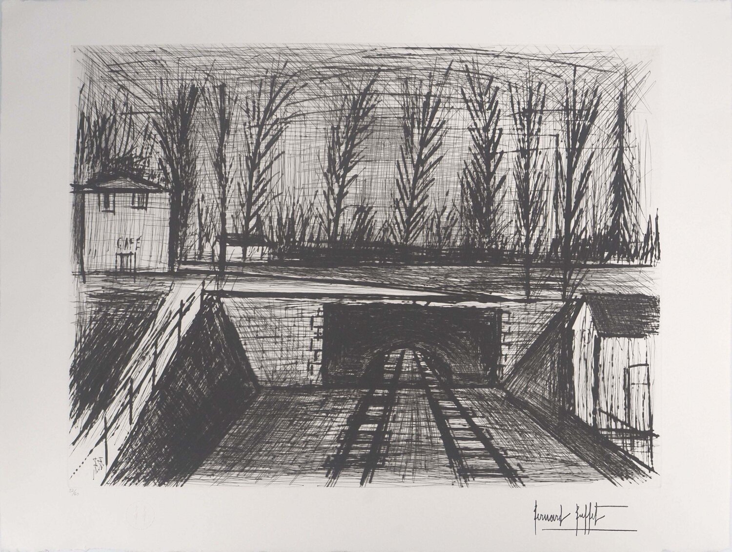 Voie de chemin de fer et Café de la Gare  Bernard Buffet Afdruk te koop