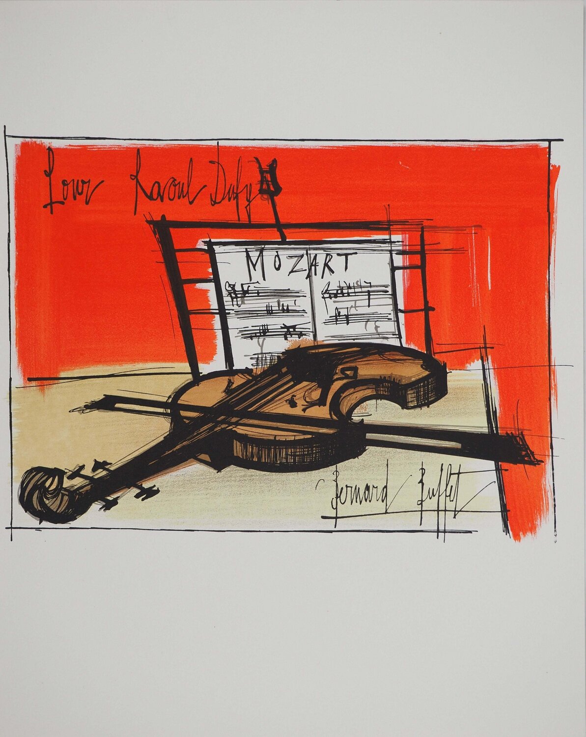 Mozart, Nature morte au violon, Lithographie signée Bernard Buffet Print for sale