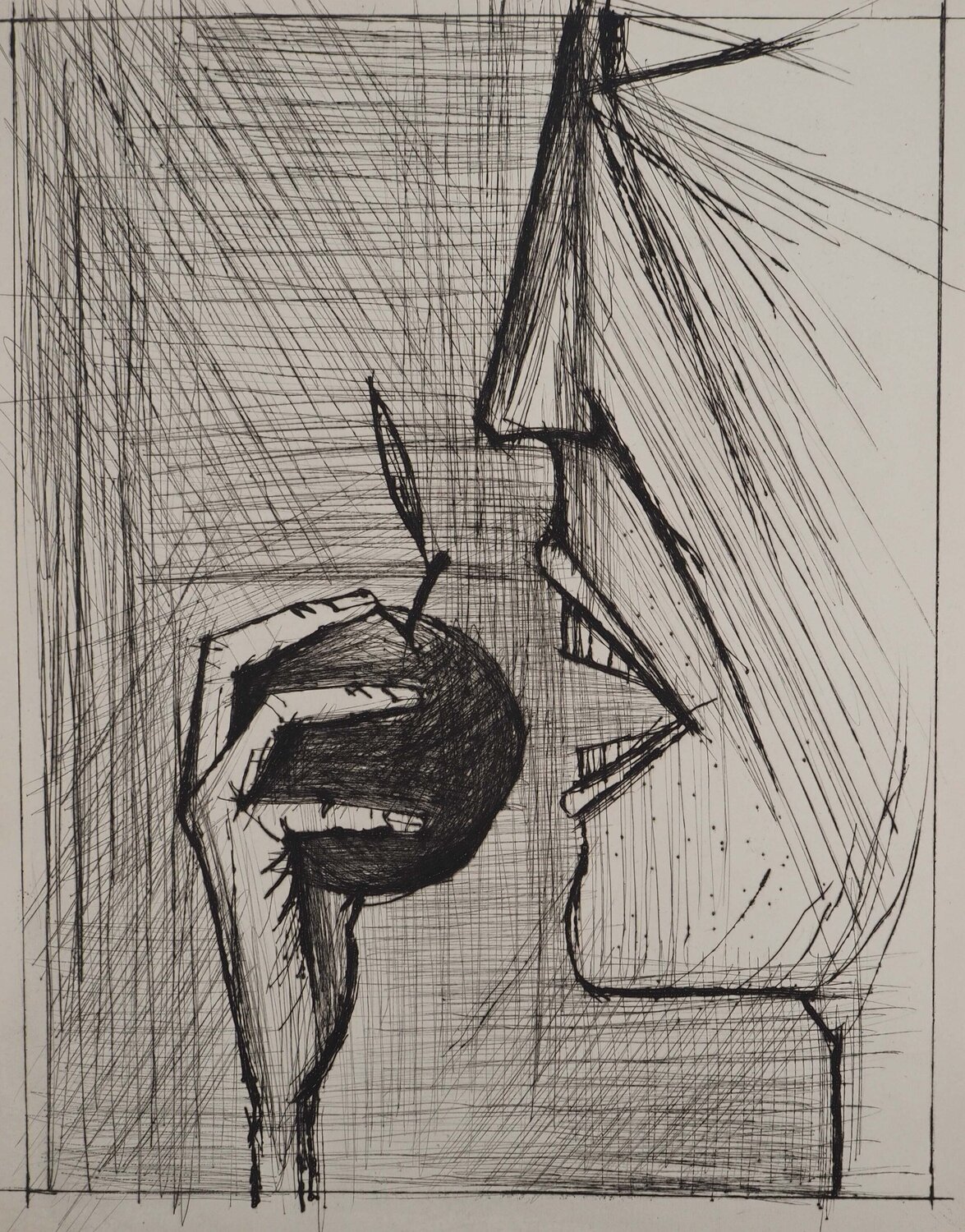 Homme mangeant une pomme, Gravure originale Bernard Buffet Druck zu verkaufen