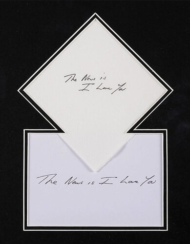 The News Is I Love You Framed Limited Edition Napkin and Postcard for Frieze di Tracey Emin, Stampa in vendita su Singulart