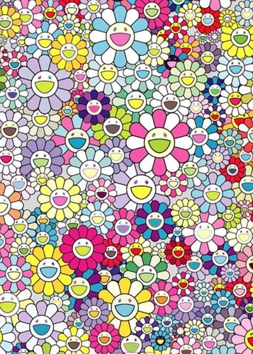 Champagne Supernova : Multicolor + Pink and White Stripes van Takashi Murakami, Afdruk te koop op Singulart