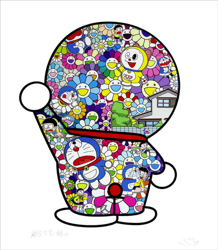 Doraemon: Doraemon in the Field of Flowers Lithograph di Takashi Murakami, Stampa in vendita su Singulart