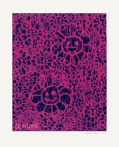 Murakami x MADSAKI Flowers Pink Black B van Takashi Murakami, Schilderij te koop op Singulart