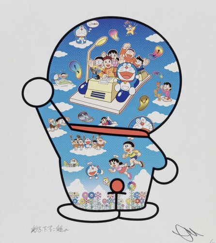 Doraemon, let's go beyond these dimension on a time machine with master Fuji F Fujio van Takashi Murakami, Afdruk te koop op Singulart
