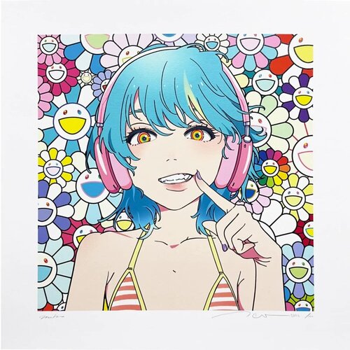Smile_02 Blue Hair, Pink Headphones w M.F (Smile 2) van Takashi Murakami, Afdruk te koop op Singulart