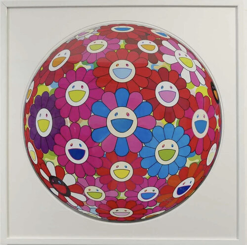 Flower Ball (3D) Blue and Red di Takashi Murakami, Stampa in vendita su Singulart