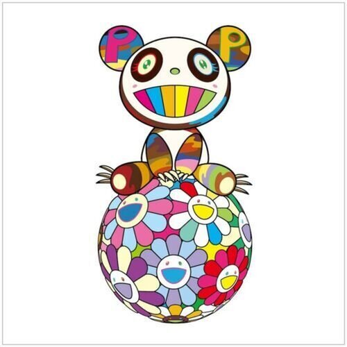 Atop a Ball of Flowers, a Panda Cub Sits Properly di Takashi Murakami, Stampa in vendita su Singulart