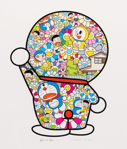 Doraemon in the Field of Flowers (Signed & Framed) (300 edition) van Takashi Murakami, Afdruk te koop op Singulart
