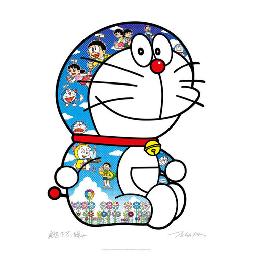 DORAEMON SITTING UP: "A PLEASANT DAY UNDER THE BLUE SKY" van Takashi Murakami, Afdruk te koop op Singulart