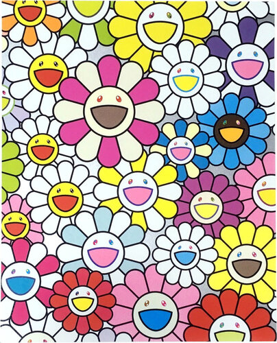 SMALL FLOWERS PAINTING: PINK, PURPLE AND MANY OTHER COLORS - TAKASHI MURAKAMI van Takashi Murakami, Afdruk te koop op Singulart