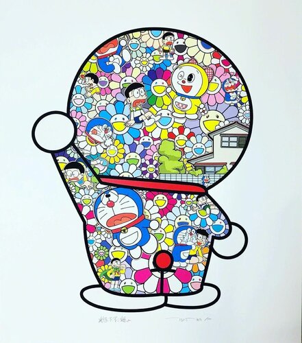 DORAEMON IN THE FIELD OF FLOWERS van Takashi Murakami, Afdruk te koop op Singulart