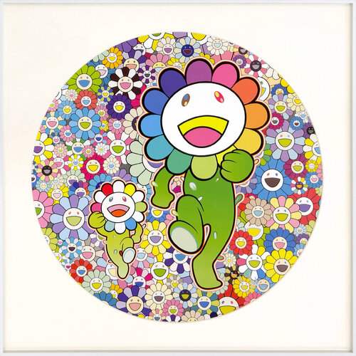 Rum Pum Pum in a Field of Flowers! (framed, hand signed lithograph) van Takashi Murakami, Afdruk te koop op Singulart