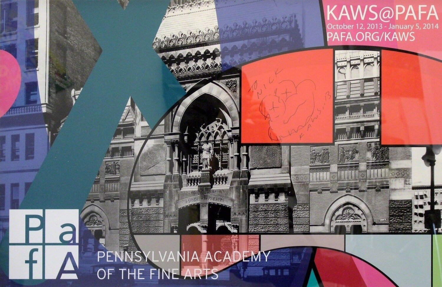 Unique Ink Signed Sketch on PAFA KAWS