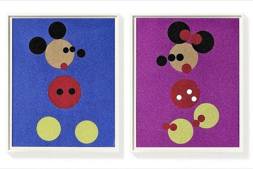 Mickey (Blue Glitter) & Minnie (Pink Glitter) par Damien Hirst, Édition en vente sur Singulart