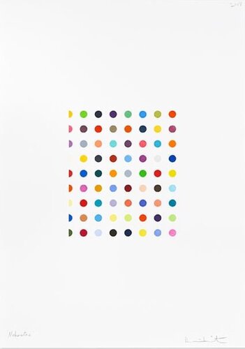 Nabumetone 1 inch spot -(rare unique spot drawing) van Damien Hirst, Werk op papier te koop op Singulart