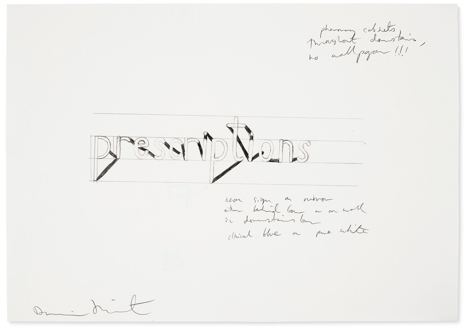 Study for Prescriptions Sign Drawing Damien Hirst Werk op papier te koop