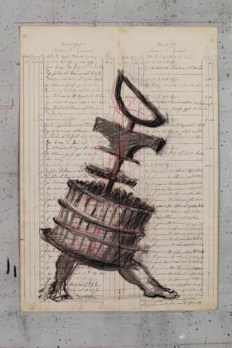 Drawing for wine label (Pressing) van William Kentridge, Werk op papier te koop op Singulart