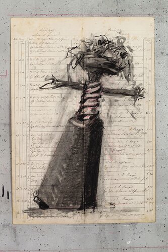 Drawing for wine label (Corkscrew Scarecrow) van William Kentridge, Werk op papier te koop op Singulart