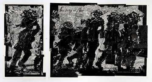 Refugees diptych (1 God’s Opinion is Unknown; 2 Leaning on Air) from Triumphs and Laments Woodcuts van William Kentridge, Afdruk te koop op Singulart