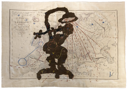 Porter Series: Carte L'Europe (Shower Woman) van William Kentridge, Textiel te koop op Singulart