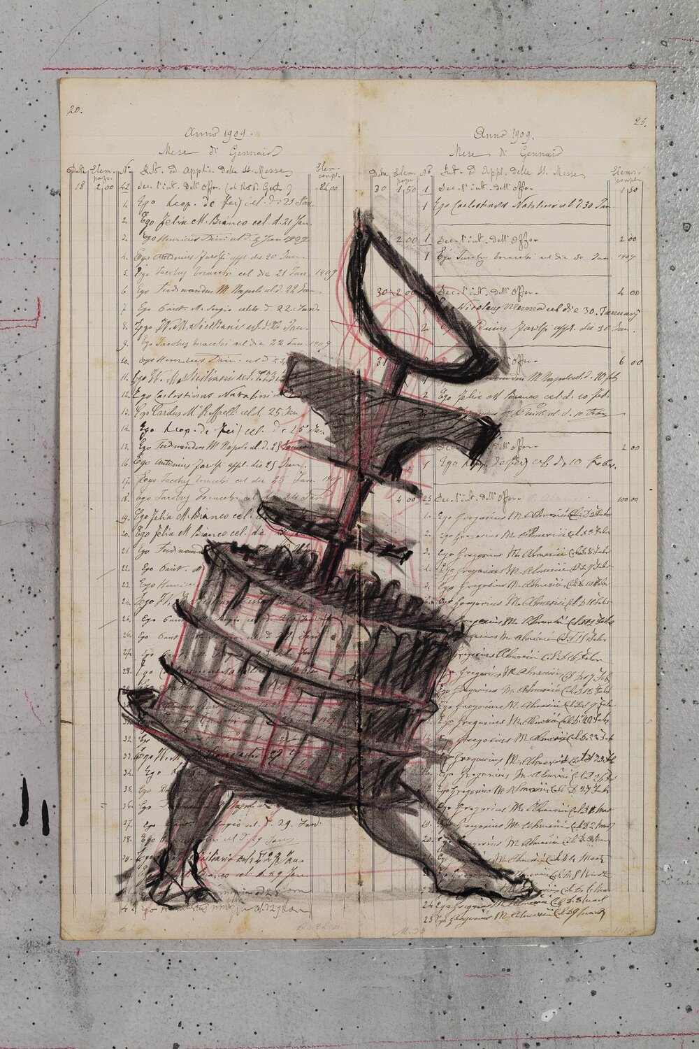 Drawing for wine label (Pressing) William Kentridge