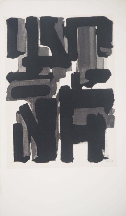 Gouache 9 1957, Lithographie et pochoir signée Pierre Soulages
